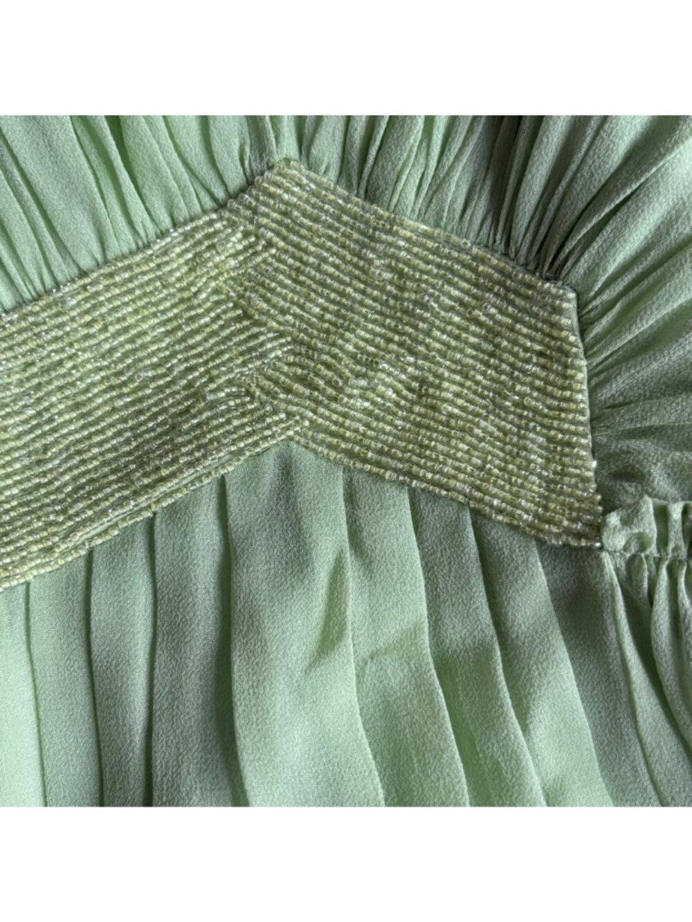 Laundry by Shelli Segal Silk Green Pleated Beaded Y2K Cocktail Dress - Picture 5 of 10